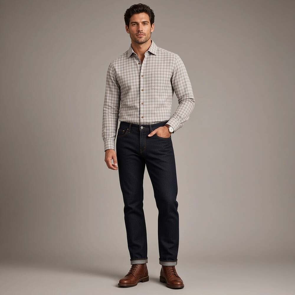 Eton Slim Fit Glen Plaid Dress Shirt Men's Size 39 15.5 Blue Brown Preppy